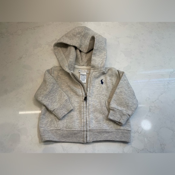 Ralph Lauren Other - Light Gray Ralph Lauren Polo Hoodie Baby Boy 3m  Full Zip Sweatshirt